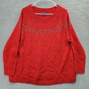 Roaman's Embellished Fair Isle Sweater Red Women's Plus Size 14/16 Knit